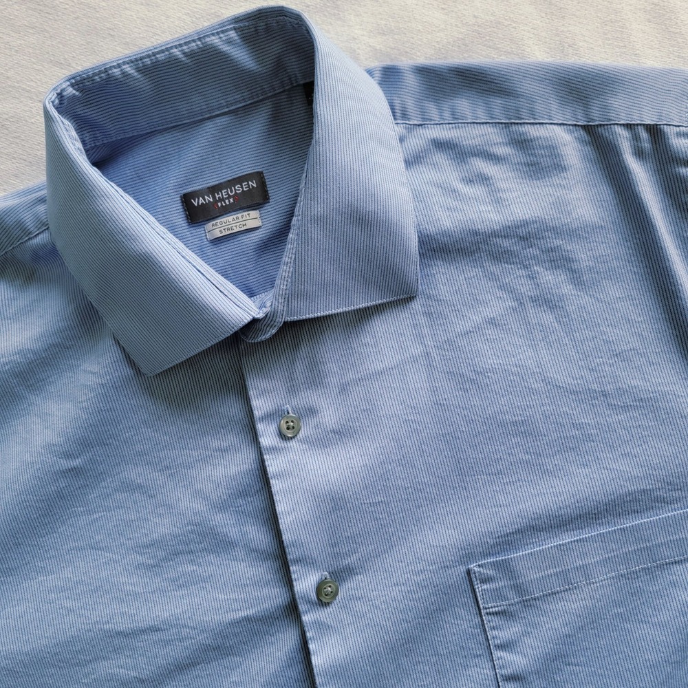 Van Heusen Dress Shirt Blue Men 16 34/35 L Flex Regular Fit Stretch Professional